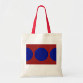 Blauwe cirkels op rood tote bag (Voorkant)