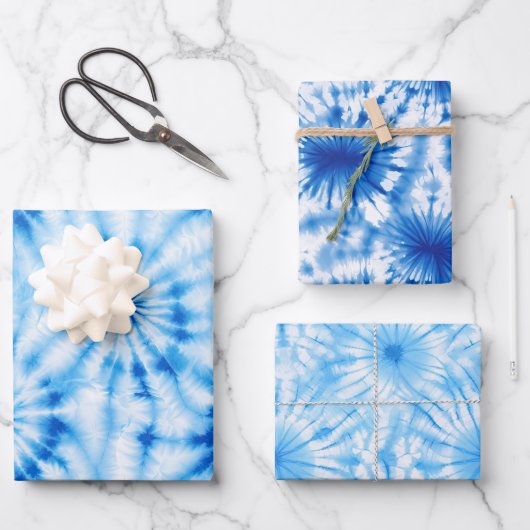 Blauwe cirkels Tie Dye Inpakpapier Vel (Voorkant)