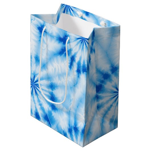 Blauwe cirkels Tie Dye Medium Cadeauzakje (Voorkant Gekanteld)