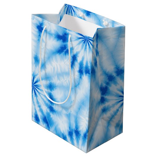 Blauwe cirkels Tie Dye Medium Cadeauzakje (Achterkant Gekanteld)