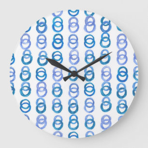 Blauwe cirkels: waterverf polka dot grote klok