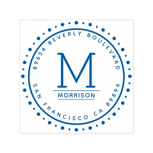 Blauwe cirkelvormige rand | Monogram retouradres Zelfinktende Stempel (Design)