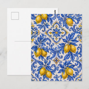 Blauwe Citroen Azulejo-tegel Briefkaart