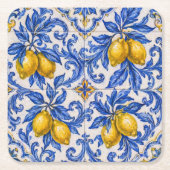 Blauwe Citroen Azulejo-tegel Kartonnen Onderzetters (Voorkant)