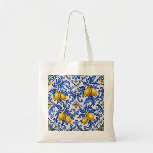 Blauwe Citroen Azulejo-tegel Tote Bag (Voorkant)