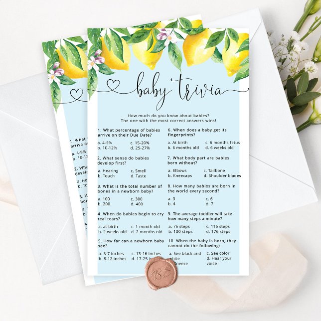 Blauwe citroen Baby trivia baby shower spel (Creator heeft geüpload)