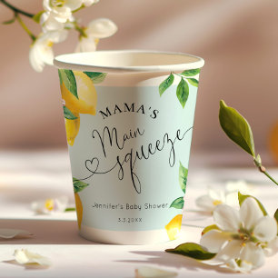 Blauwe citroen mamas hoofd knijpen baby shower ser papieren bekers