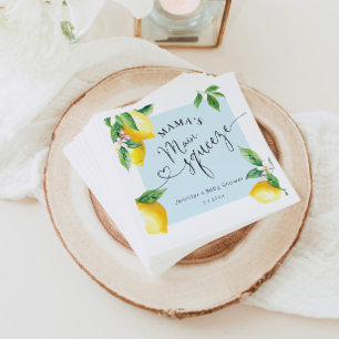 Blauwe citroen mamas hoofd knijpen baby shower ser servet
