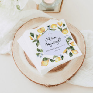 Blauwe citroen mamas hoofd knijpen baby shower ser servet