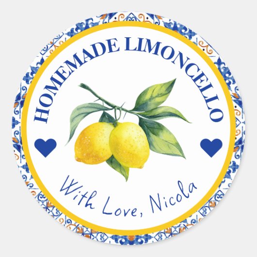 Blauwe Citroen Tegeltje Thuisgemaakte Limoncello L Ronde Sticker (Voorkant)