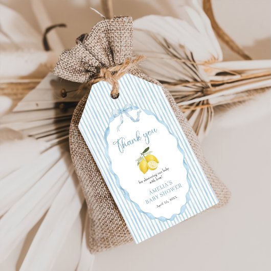 Blauwe Citroen Themade Baby Shower Cadeaulabel