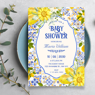 Blauwe citroentegel patroon kunst baby shower kaart