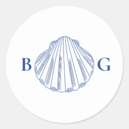 Blauwe Clam Schelpen Kust Zeekant Strand Bruiloft Ronde Sticker