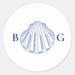 Blauwe Clam Schelpen Kust Zeekant Strand Bruiloft Ronde Sticker