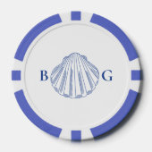 Blauwe Clamschelpen Kust Zeekant Strand Bruiloft Poker Chips (Voorkant)