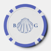 Blauwe Clamschelpen Kust Zeekant Strand Bruiloft Poker Chips (Achterkant)