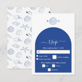 Blauwe Clamschelpen Kust Zeekant Strand Bruiloft RSVP Kaartje