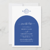 Blauwe Clamschelpen Kust Zeekant Strand Bruiloft Save The Date (Voorkant)