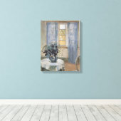 Blauwe Clematis in het atelier van de kunstenaar, Canvas Afdruk (Insitu (Houten vloer))