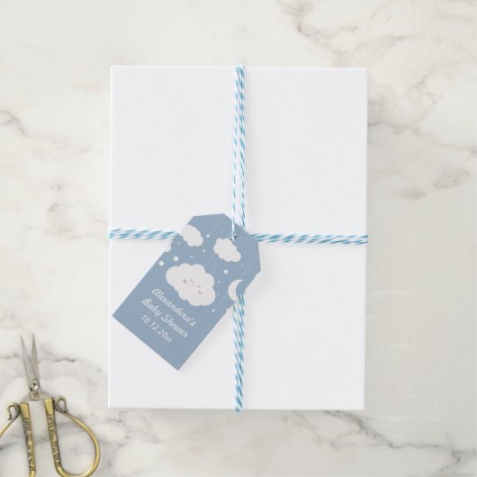 Blauwe Cloud 9 Baby Shower Favor Cadeaulabel (Met Touw)