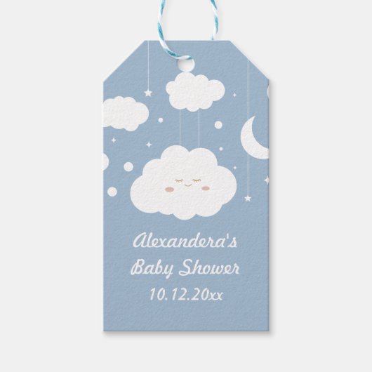 Blauwe Cloud 9 Baby Shower Favor Cadeaulabel (Voorkant)