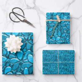  Blauwe Cluster Flowers Floral Abstract Inpakpapier Vel