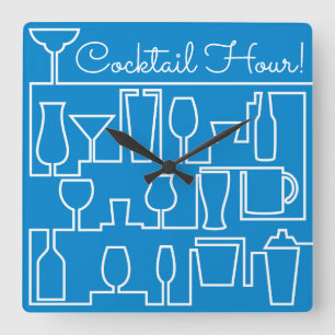 Blauwe cocktailparty vierkante klok