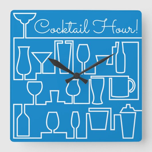 Blauwe cocktailparty vierkante klok (Voorkant)