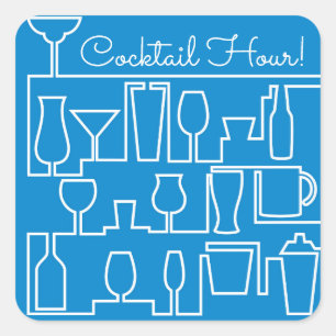 Blauwe cocktailparty vierkante sticker