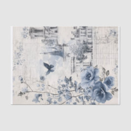 Blauwe  collage met Rozen en architectuur Tissuepapier