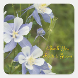 Blauwe Columbine bloemen bruiloft Hartelijk dank v Vierkante Sticker