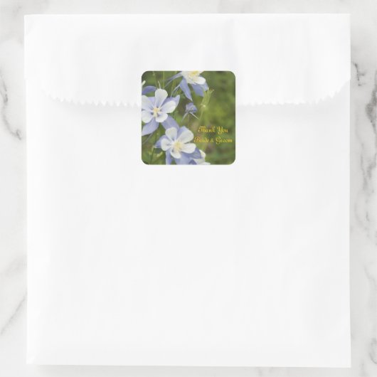 Blauwe Columbine bloemen bruiloft Hartelijk dank v Vierkante Sticker (Tas)