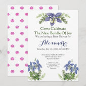 Blauwe columbine Floral Baby Boy Shower (Voorkant / Achterkant)