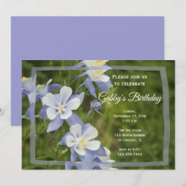 Blauwe Columbine Flowers Birthday Party Kaart