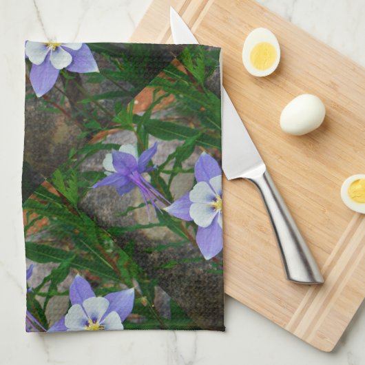 Blauwe columbine theedoek (Quarter Fold)