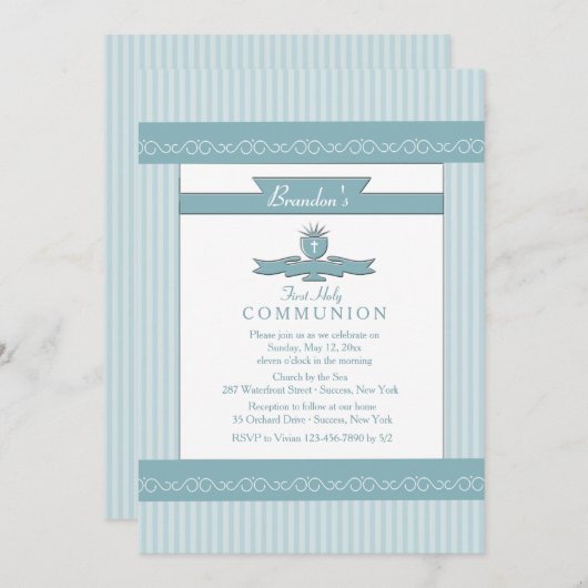 Blauwe Communie Uitnodigingen (Voorkant / Achterkant)