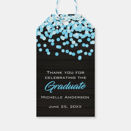 Blauwe Confetti Afstuderen Dank u Afstuderen Label Cadeaulabel (Voorkant)