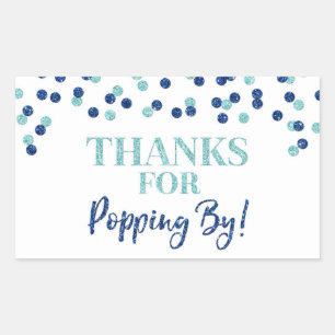 Blauwe Confetti Bedankt voor Popping By Rechthoekige Sticker