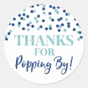 Blauwe Confetti Bedankt voor Popping By Ronde Sticker