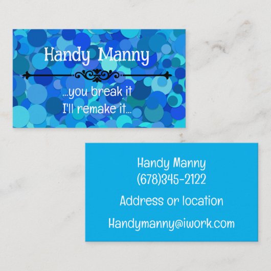 Blauwe confetti glitter CUSTOM Visitekaartje (Voorkant / Achterkant)