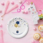 Blauwe Confetti-gouden en marineballonnen 1e verja Papieren Bordje (Feest)