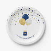 Blauwe Confetti-gouden en marineballonnen 1e verja Papieren Bordje (Voorkant)