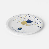 Blauwe Confetti-gouden en marineballonnen 1e verja Papieren Bordje (Gekanteld)