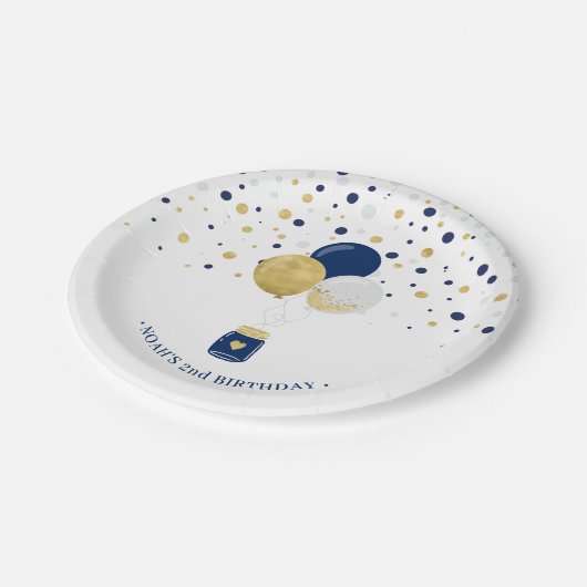 Blauwe Confetti-gouden en marineballonnen 1e verja Papieren Bordje (Gekanteld)