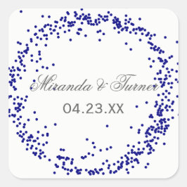 Blauwe Confetti Namen & Datum - Vierkante Sticker