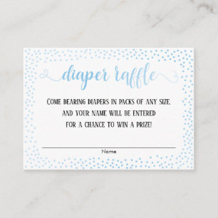 Blauwe Confetti, Script op Witte Luierloterijkaart Informatiekaartje