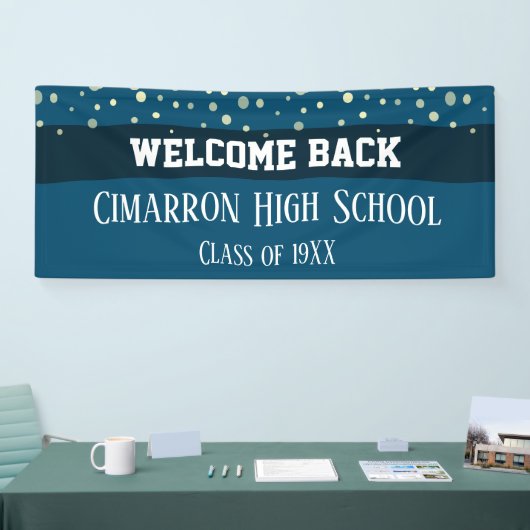 Blauwe Confetti van de Partij voor de Vrije School Spandoek (Beurs)