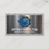 Blauwe constructie Logo | Metallisch Visitekaartje (Voorkant)