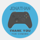 BLAUWE CONTROLLER GAMER NIVEAU OMHOOG GUNSTZAK RONDE STICKER (Voorkant)