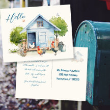 Blauwe Coop Kippenfokkerij Hallo Ansichtkaart